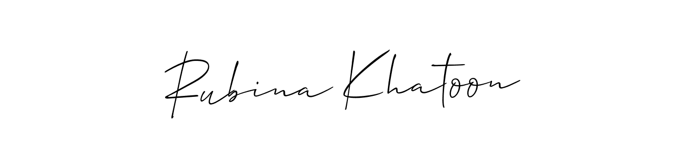 The best way (Allison_Script) to make a short signature is to pick only two or three words in your name. The name Rubina Khatoon include a total of six letters. For converting this name. Rubina Khatoon signature style 2 images and pictures png