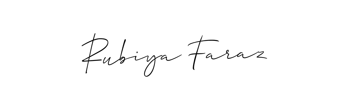 Make a short Rubiya Faraz signature style. Manage your documents anywhere anytime using Allison_Script. Create and add eSignatures, submit forms, share and send files easily. Rubiya Faraz signature style 2 images and pictures png