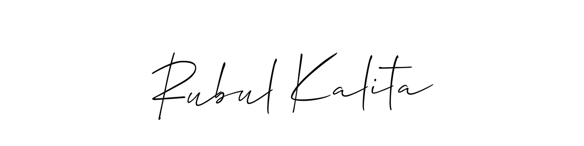 The best way (Allison_Script) to make a short signature is to pick only two or three words in your name. The name Rubul Kalita include a total of six letters. For converting this name. Rubul Kalita signature style 2 images and pictures png