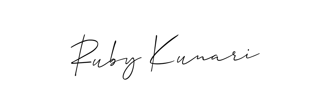 The best way (Allison_Script) to make a short signature is to pick only two or three words in your name. The name Ruby Kunari include a total of six letters. For converting this name. Ruby Kunari signature style 2 images and pictures png