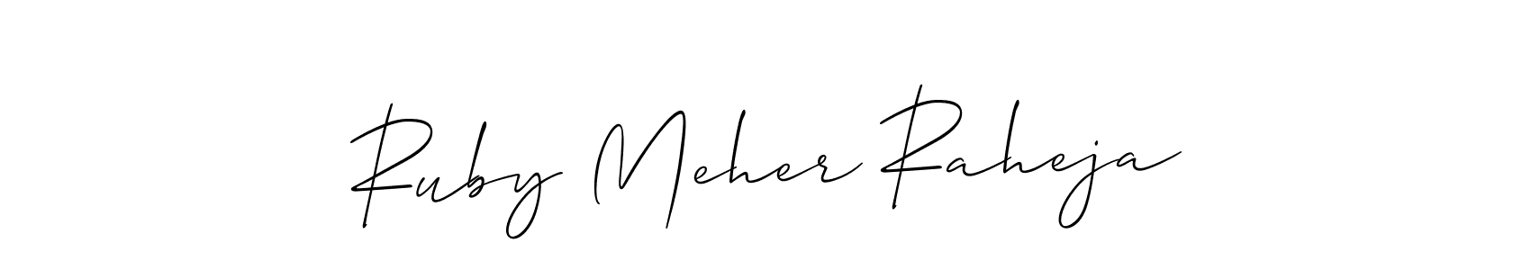 Allison_Script is a professional signature style that is perfect for those who want to add a touch of class to their signature. It is also a great choice for those who want to make their signature more unique. Get Ruby Meher Raheja name to fancy signature for free. Ruby Meher Raheja signature style 2 images and pictures png