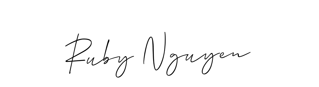 How to make Ruby Nguyen name signature. Use Allison_Script style for creating short signs online. This is the latest handwritten sign. Ruby Nguyen signature style 2 images and pictures png