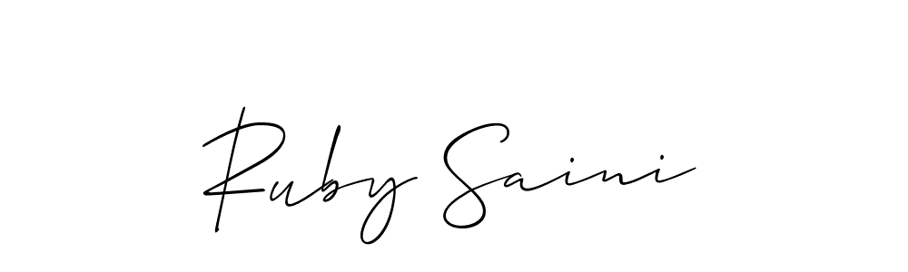 How to make Ruby Saini name signature. Use Allison_Script style for creating short signs online. This is the latest handwritten sign. Ruby Saini signature style 2 images and pictures png