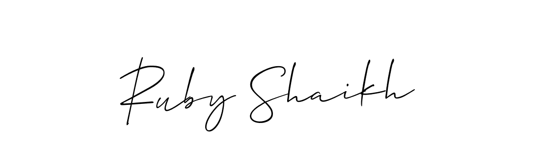 How to make Ruby Shaikh name signature. Use Allison_Script style for creating short signs online. This is the latest handwritten sign. Ruby Shaikh signature style 2 images and pictures png