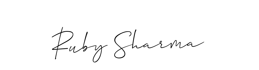 How to make Ruby Sharma name signature. Use Allison_Script style for creating short signs online. This is the latest handwritten sign. Ruby Sharma signature style 2 images and pictures png