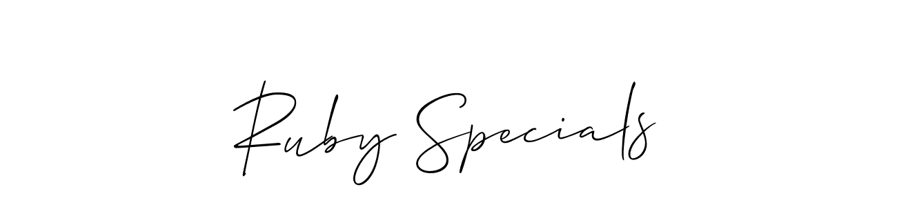 Similarly Allison_Script is the best handwritten signature design. Signature creator online .You can use it as an online autograph creator for name Ruby Specials. Ruby Specials signature style 2 images and pictures png