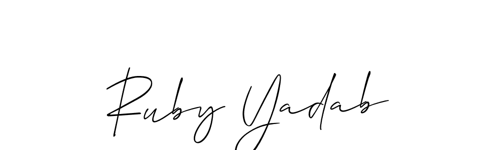 It looks lik you need a new signature style for name Ruby Yadab. Design unique handwritten (Allison_Script) signature with our free signature maker in just a few clicks. Ruby Yadab signature style 2 images and pictures png