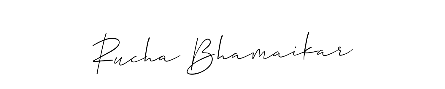 This is the best signature style for the Rucha Bhamaikar name. Also you like these signature font (Allison_Script). Mix name signature. Rucha Bhamaikar signature style 2 images and pictures png