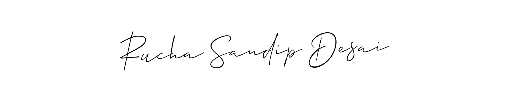 How to make Rucha Sandip Desai name signature. Use Allison_Script style for creating short signs online. This is the latest handwritten sign. Rucha Sandip Desai signature style 2 images and pictures png