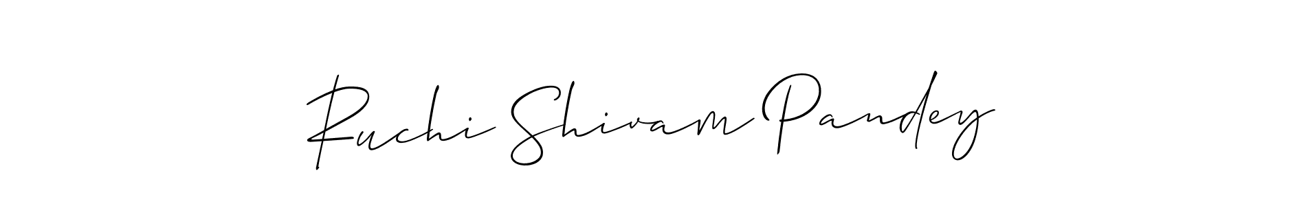 Allison_Script is a professional signature style that is perfect for those who want to add a touch of class to their signature. It is also a great choice for those who want to make their signature more unique. Get Ruchi Shivam Pandey name to fancy signature for free. Ruchi Shivam Pandey signature style 2 images and pictures png