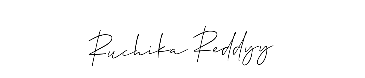 You should practise on your own different ways (Allison_Script) to write your name (Ruchika Reddyy) in signature. don't let someone else do it for you. Ruchika Reddyy signature style 2 images and pictures png