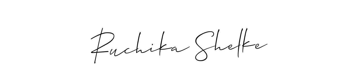 Allison_Script is a professional signature style that is perfect for those who want to add a touch of class to their signature. It is also a great choice for those who want to make their signature more unique. Get Ruchika Shelke name to fancy signature for free. Ruchika Shelke signature style 2 images and pictures png