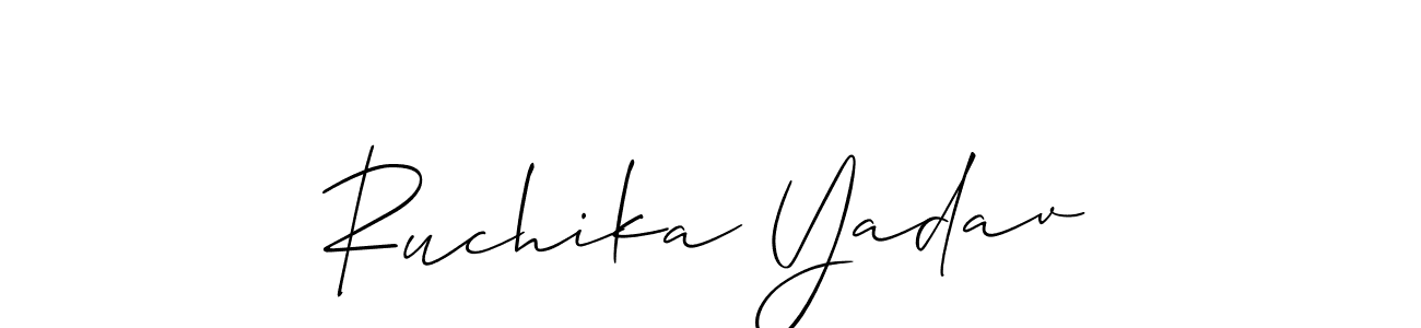 if you are searching for the best signature style for your name Ruchika Yadav. so please give up your signature search. here we have designed multiple signature styles  using Allison_Script. Ruchika Yadav signature style 2 images and pictures png