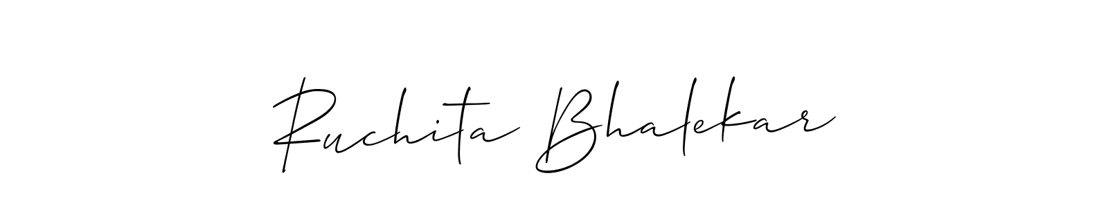 You should practise on your own different ways (Allison_Script) to write your name (Ruchita Bhalekar) in signature. don't let someone else do it for you. Ruchita Bhalekar signature style 2 images and pictures png