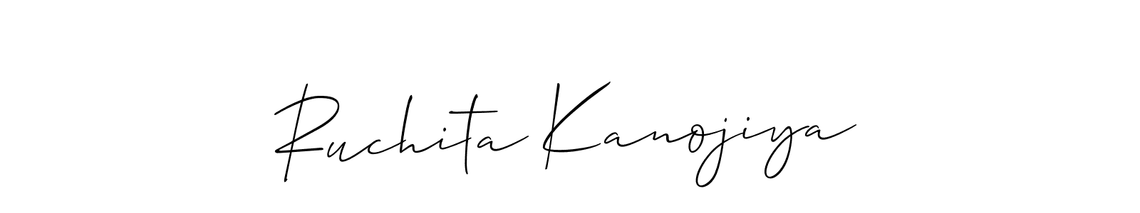 The best way (Allison_Script) to make a short signature is to pick only two or three words in your name. The name Ruchita Kanojiya include a total of six letters. For converting this name. Ruchita Kanojiya signature style 2 images and pictures png