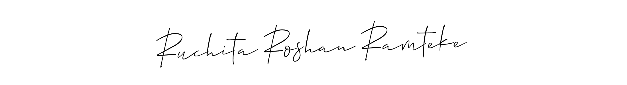 Allison_Script is a professional signature style that is perfect for those who want to add a touch of class to their signature. It is also a great choice for those who want to make their signature more unique. Get Ruchita Roshan Ramteke name to fancy signature for free. Ruchita Roshan Ramteke signature style 2 images and pictures png