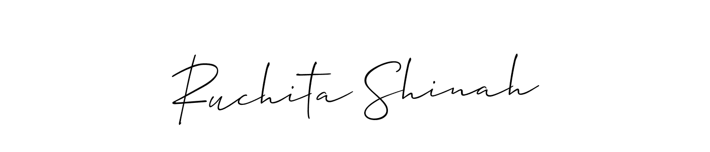 The best way (Allison_Script) to make a short signature is to pick only two or three words in your name. The name Ruchita Shinah include a total of six letters. For converting this name. Ruchita Shinah signature style 2 images and pictures png