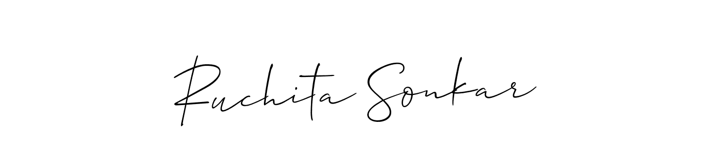 This is the best signature style for the Ruchita Sonkar name. Also you like these signature font (Allison_Script). Mix name signature. Ruchita Sonkar signature style 2 images and pictures png