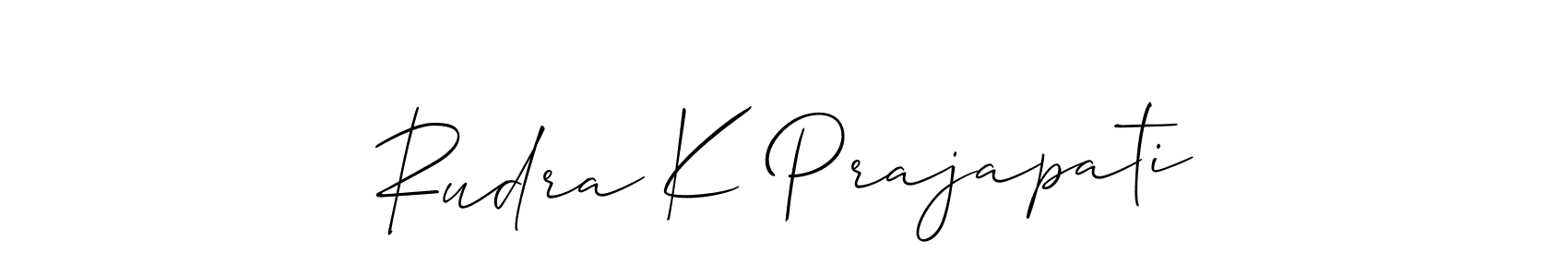 Make a short Rudra K Prajapati signature style. Manage your documents anywhere anytime using Allison_Script. Create and add eSignatures, submit forms, share and send files easily. Rudra K Prajapati signature style 2 images and pictures png