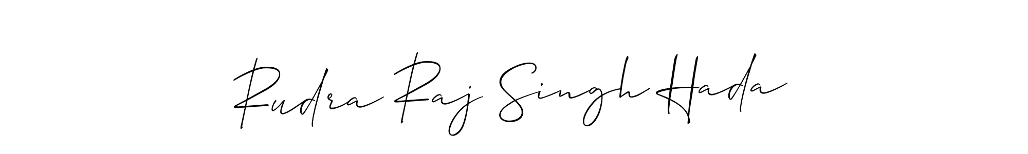 The best way (Allison_Script) to make a short signature is to pick only two or three words in your name. The name Rudra Raj Singh Hada include a total of six letters. For converting this name. Rudra Raj Singh Hada signature style 2 images and pictures png