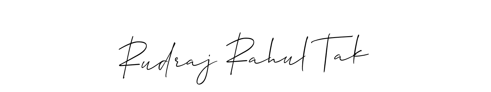 This is the best signature style for the Rudraj Rahul Tak name. Also you like these signature font (Allison_Script). Mix name signature. Rudraj Rahul Tak signature style 2 images and pictures png