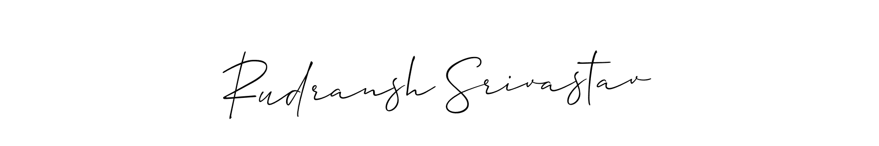 The best way (Allison_Script) to make a short signature is to pick only two or three words in your name. The name Rudransh Srivastav include a total of six letters. For converting this name. Rudransh Srivastav signature style 2 images and pictures png