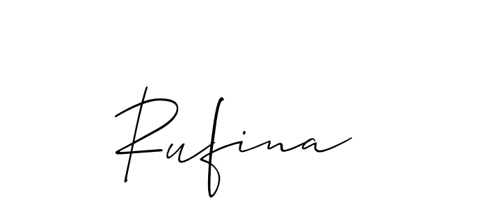 The best way (Allison_Script) to make a short signature is to pick only two or three words in your name. The name Rufina  include a total of six letters. For converting this name. Rufina  signature style 2 images and pictures png