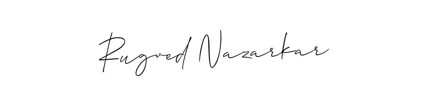 This is the best signature style for the Rugved Nazarkar name. Also you like these signature font (Allison_Script). Mix name signature. Rugved Nazarkar signature style 2 images and pictures png