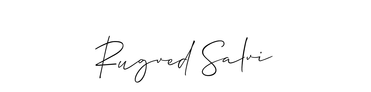 How to make Rugved Salvi name signature. Use Allison_Script style for creating short signs online. This is the latest handwritten sign. Rugved Salvi signature style 2 images and pictures png