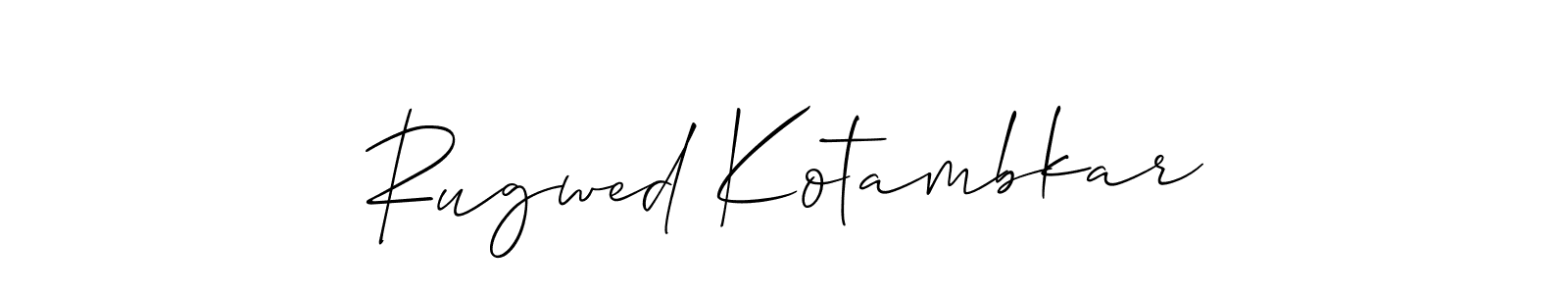 The best way (Allison_Script) to make a short signature is to pick only two or three words in your name. The name Rugwed Kotambkar include a total of six letters. For converting this name. Rugwed Kotambkar signature style 2 images and pictures png