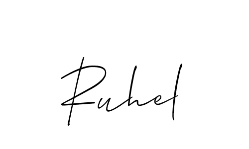Use a signature maker to create a handwritten signature online. With this signature software, you can design (Allison_Script) your own signature for name Ruhel. Ruhel signature style 2 images and pictures png