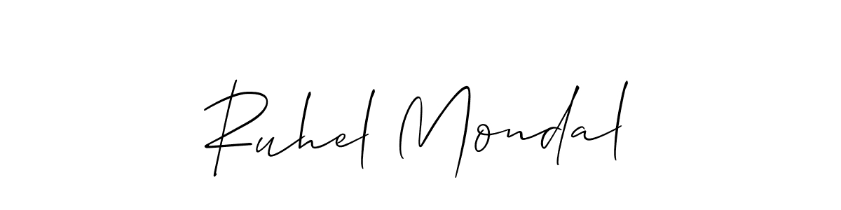 How to Draw Ruhel Mondal signature style? Allison_Script is a latest design signature styles for name Ruhel Mondal. Ruhel Mondal signature style 2 images and pictures png