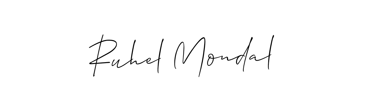 Allison_Script is a professional signature style that is perfect for those who want to add a touch of class to their signature. It is also a great choice for those who want to make their signature more unique. Get Ruhel Mondal name to fancy signature for free. Ruhel Mondal signature style 2 images and pictures png