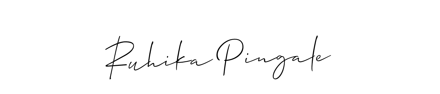 How to make Ruhika Pingale name signature. Use Allison_Script style for creating short signs online. This is the latest handwritten sign. Ruhika Pingale signature style 2 images and pictures png