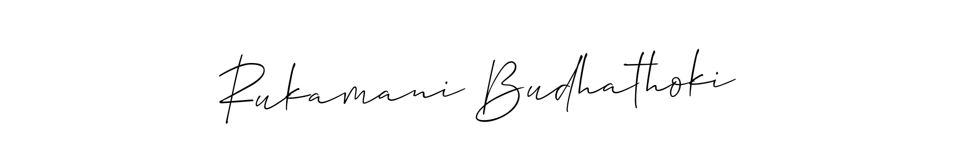 You should practise on your own different ways (Allison_Script) to write your name (Rukamani Budhathoki) in signature. don't let someone else do it for you. Rukamani Budhathoki signature style 2 images and pictures png