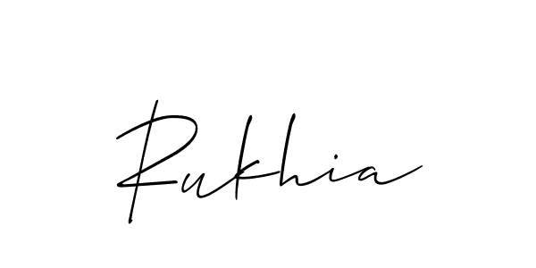 Create a beautiful signature design for name Rukhia. With this signature (Allison_Script) fonts, you can make a handwritten signature for free. Rukhia signature style 2 images and pictures png