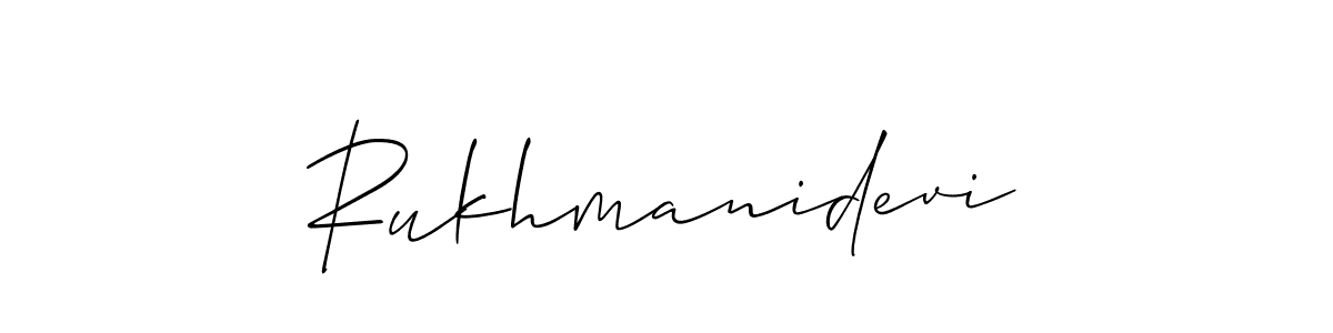 Allison_Script is a professional signature style that is perfect for those who want to add a touch of class to their signature. It is also a great choice for those who want to make their signature more unique. Get Rukhmanidevi name to fancy signature for free. Rukhmanidevi signature style 2 images and pictures png