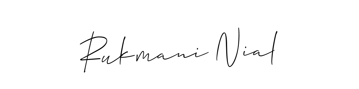 You should practise on your own different ways (Allison_Script) to write your name (Rukmani Nial) in signature. don't let someone else do it for you. Rukmani Nial signature style 2 images and pictures png