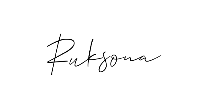 How to make Ruksona name signature. Use Allison_Script style for creating short signs online. This is the latest handwritten sign. Ruksona signature style 2 images and pictures png