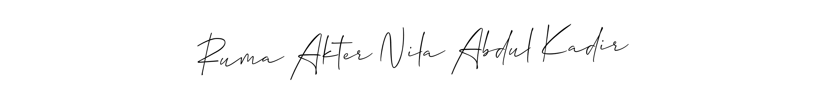 Use a signature maker to create a handwritten signature online. With this signature software, you can design (Allison_Script) your own signature for name Ruma Akter Nila Abdul Kadir. Ruma Akter Nila Abdul Kadir signature style 2 images and pictures png