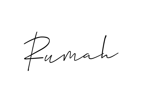 The best way (Allison_Script) to make a short signature is to pick only two or three words in your name. The name Rumah include a total of six letters. For converting this name. Rumah signature style 2 images and pictures png