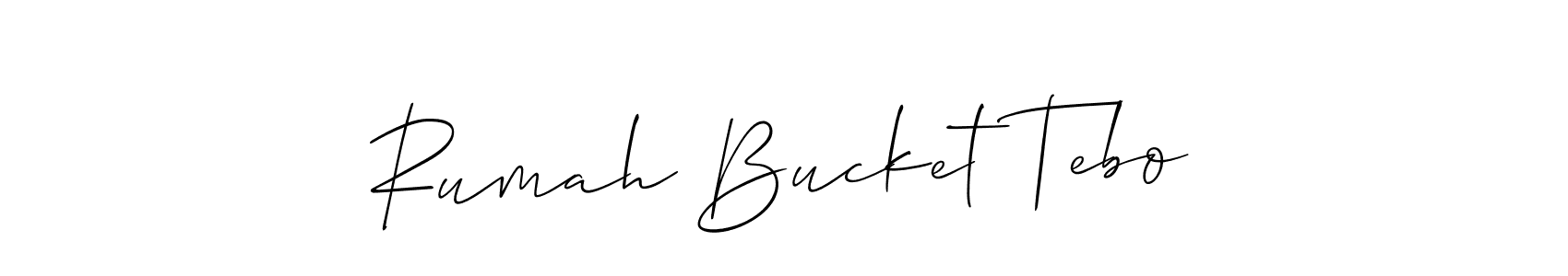 It looks lik you need a new signature style for name Rumah Bucket Tebo. Design unique handwritten (Allison_Script) signature with our free signature maker in just a few clicks. Rumah Bucket Tebo signature style 2 images and pictures png