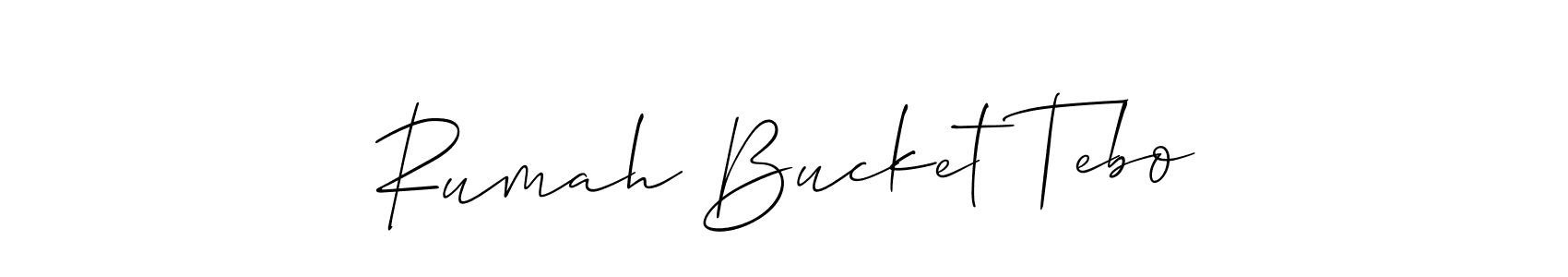 Similarly Allison_Script is the best handwritten signature design. Signature creator online .You can use it as an online autograph creator for name Rumah Bucket Tebo. Rumah Bucket Tebo signature style 2 images and pictures png