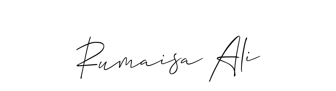 Allison_Script is a professional signature style that is perfect for those who want to add a touch of class to their signature. It is also a great choice for those who want to make their signature more unique. Get Rumaisa Ali name to fancy signature for free. Rumaisa Ali signature style 2 images and pictures png