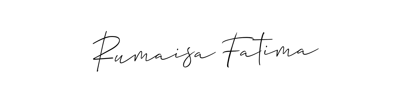 Make a beautiful signature design for name Rumaisa Fatima. With this signature (Allison_Script) style, you can create a handwritten signature for free. Rumaisa Fatima signature style 2 images and pictures png