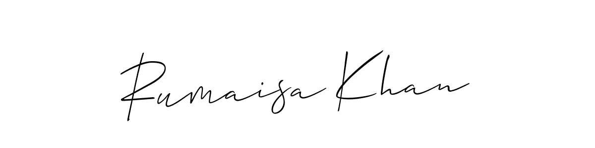 Allison_Script is a professional signature style that is perfect for those who want to add a touch of class to their signature. It is also a great choice for those who want to make their signature more unique. Get Rumaisa Khan name to fancy signature for free. Rumaisa Khan signature style 2 images and pictures png