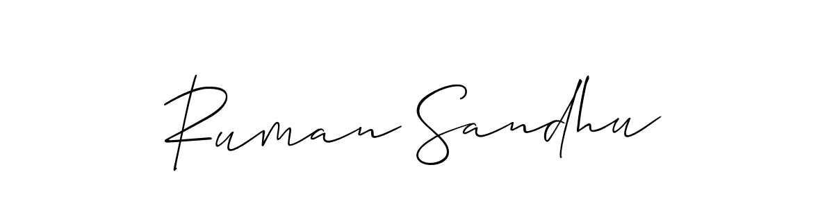 Use a signature maker to create a handwritten signature online. With this signature software, you can design (Allison_Script) your own signature for name Ruman Sandhu. Ruman Sandhu signature style 2 images and pictures png
