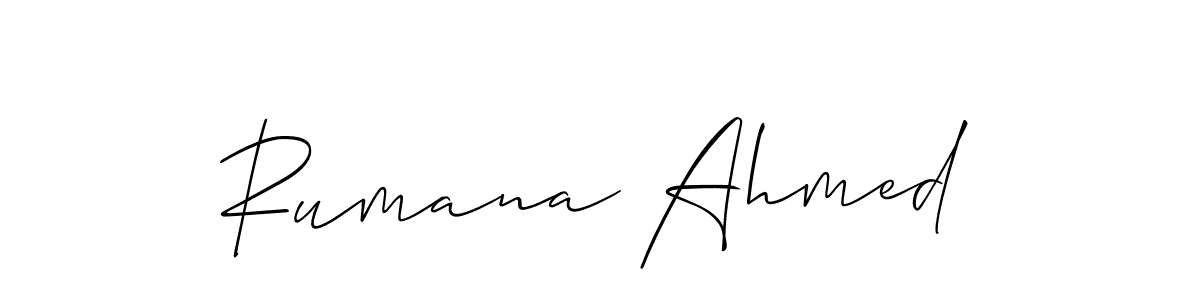 Create a beautiful signature design for name Rumana Ahmed. With this signature (Allison_Script) fonts, you can make a handwritten signature for free. Rumana Ahmed signature style 2 images and pictures png