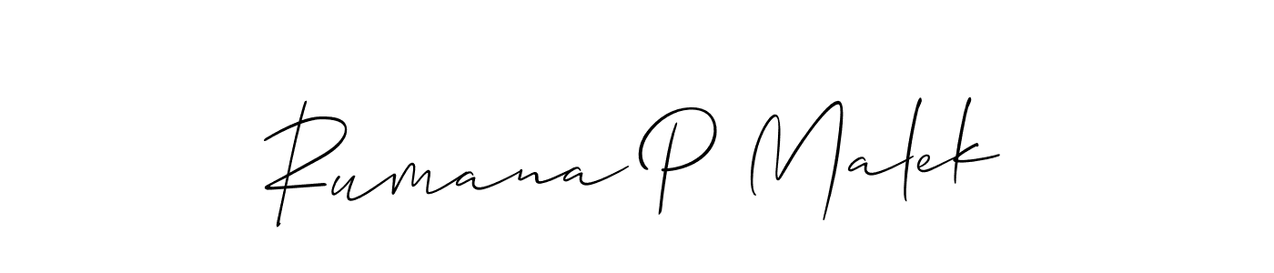 Rumana P Malek stylish signature style. Best Handwritten Sign (Allison_Script) for my name. Handwritten Signature Collection Ideas for my name Rumana P Malek. Rumana P Malek signature style 2 images and pictures png