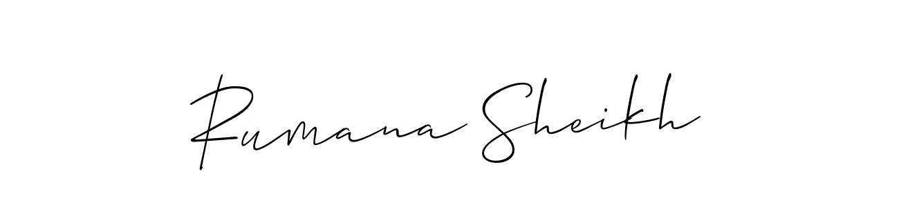 The best way (Allison_Script) to make a short signature is to pick only two or three words in your name. The name Rumana Sheikh include a total of six letters. For converting this name. Rumana Sheikh signature style 2 images and pictures png